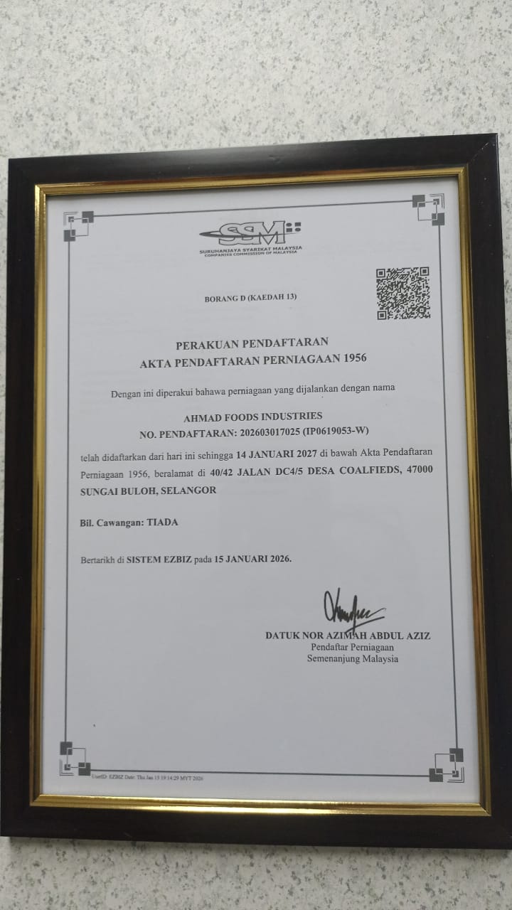 AFIS business registration certificate issued by SSM